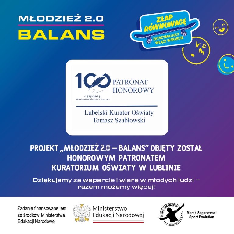 Kuratorium Oświaty objęło patronatem projekt „Młodzież 2.0 – BALANS”